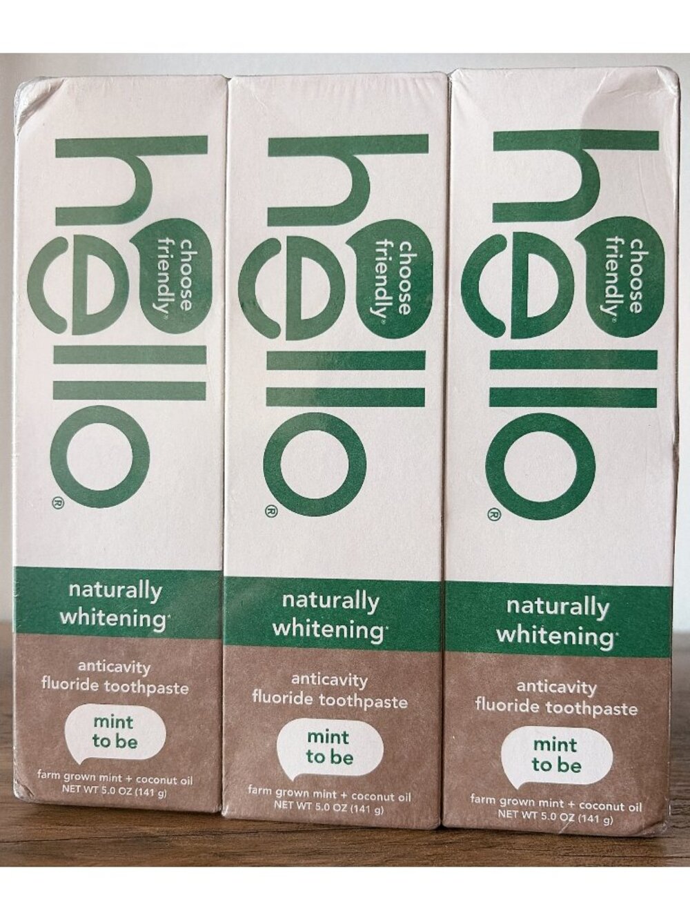 3x Hello Naturally Whitening Anticavity Fluoride Toothpaste, 5 Oz, Vegan, Mint